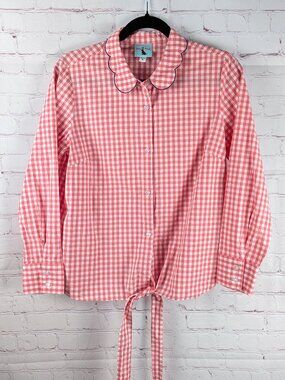 Haley & The Hound Pink/White Checkered Button-Down Tie-Waist Top M